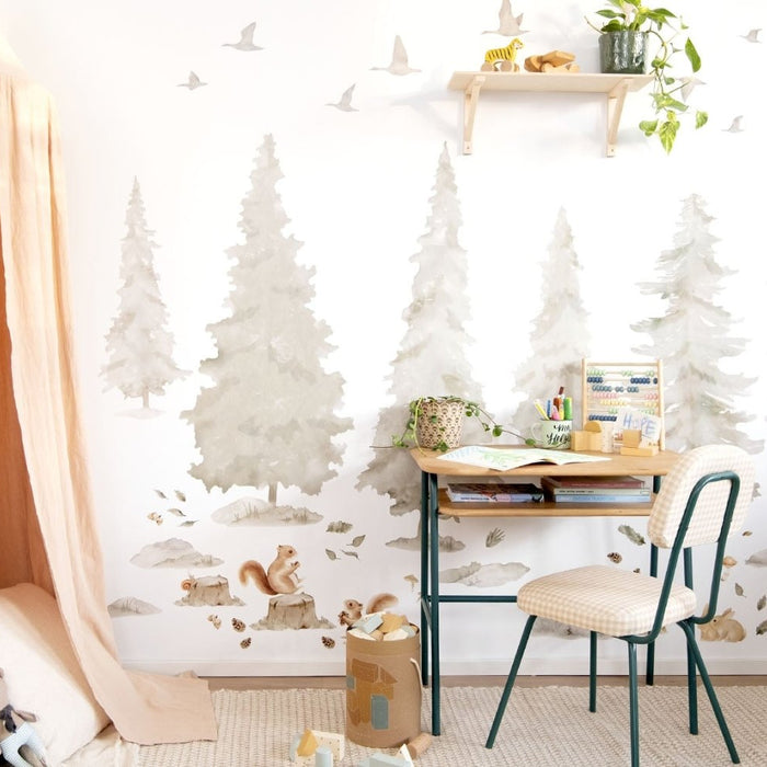 Nordic Pine Forest wall stickers are the perfect match for a Japandi-inspired kids room - Made of Sundays