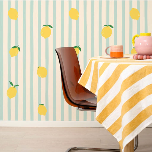 Lemons and Stripes Bespoke Wallpaper - Peel & Stick Wallpapers by Made of Sundays