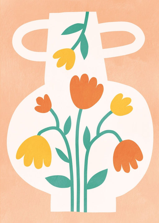 Orange floral amphora, Poster - Posters by Made of Sundays