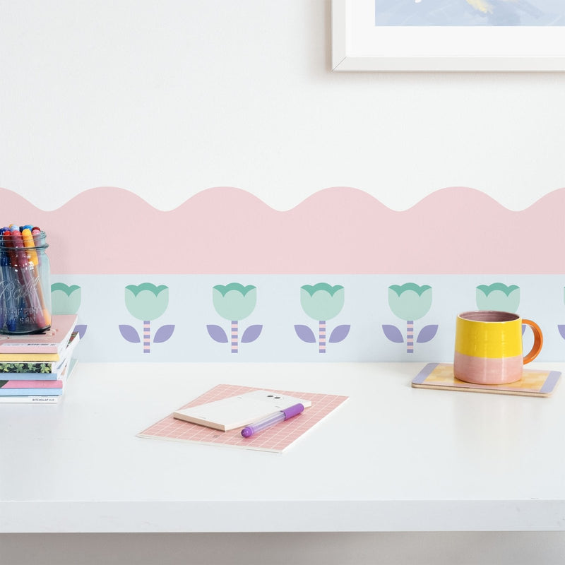Striped Tulip Wallpaper Border - Peel & Stick Wallpapers by Made of Sundays