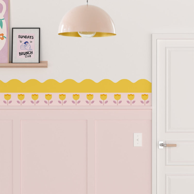Striped Tulip Wallpaper Border - Peel & Stick Wallpapers by Made of Sundays