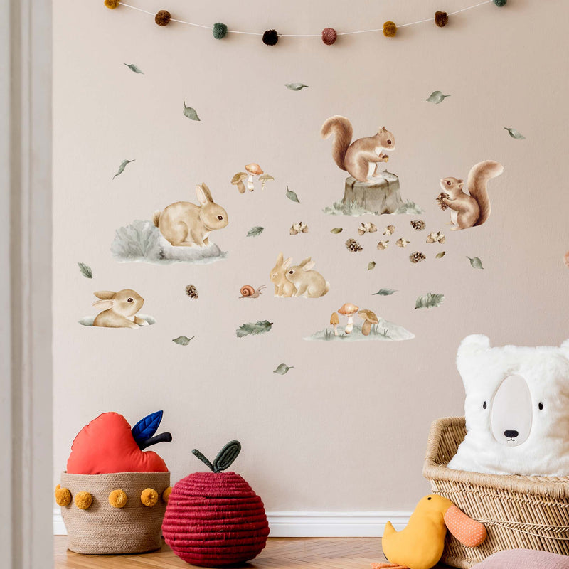 Lapins et écureuils Forêt Nordique - Stickers muraux