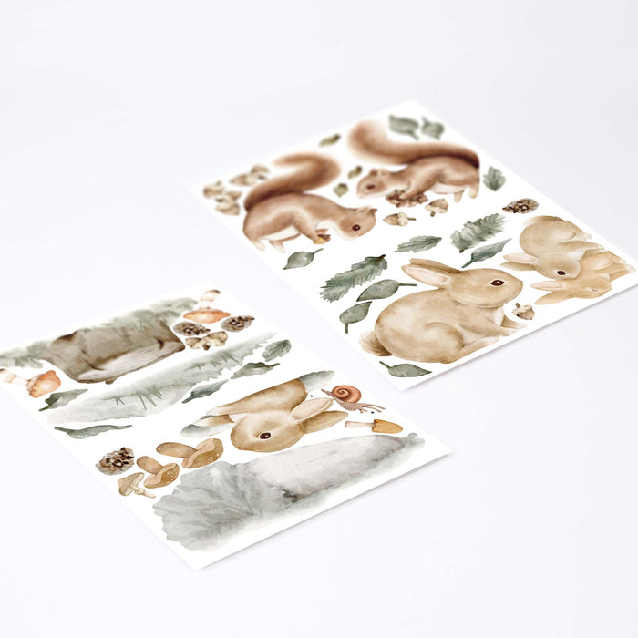 Piccoli animali della foresta nordica, adesivi murali