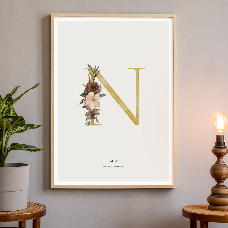 Birth Poster, Floral Letter - Made of Sundays