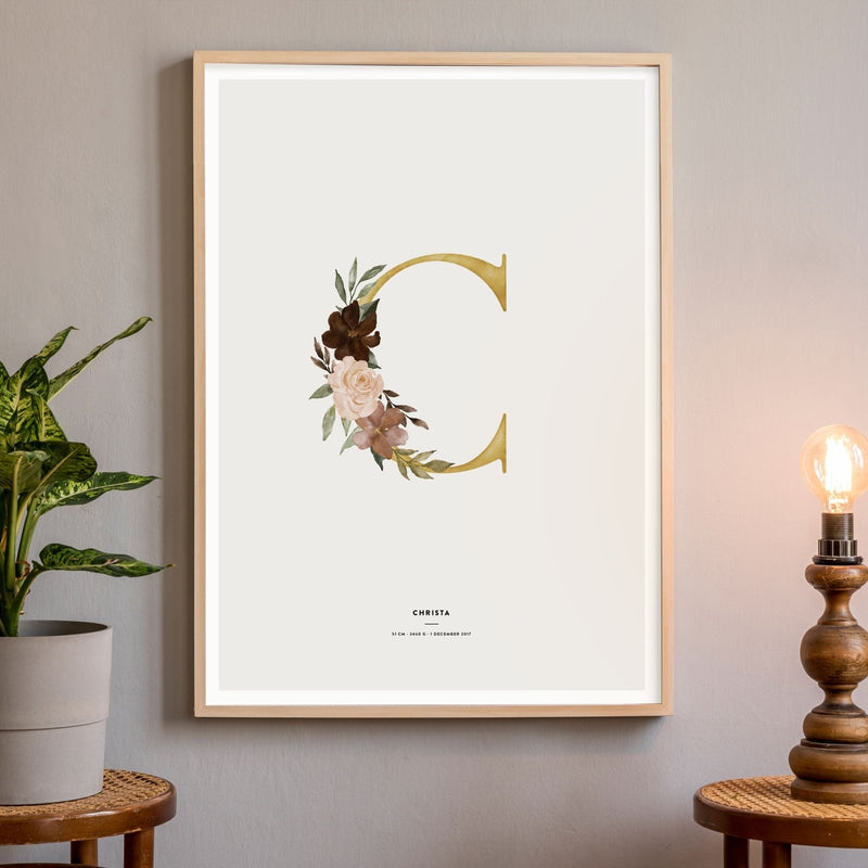 Birth Poster, Floral Letter - Made of Sundays
