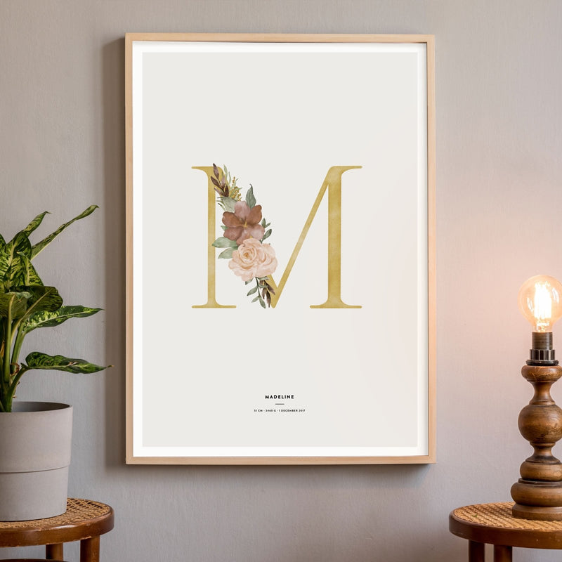 Birth Poster, Floral Letter - Made of Sundays