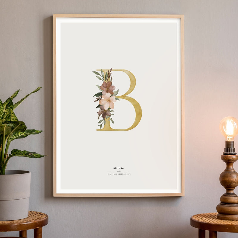 Birth Poster, Floral Letter - Made of Sundays