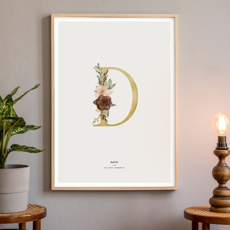 Birth Poster, Floral Letter - Made of Sundays