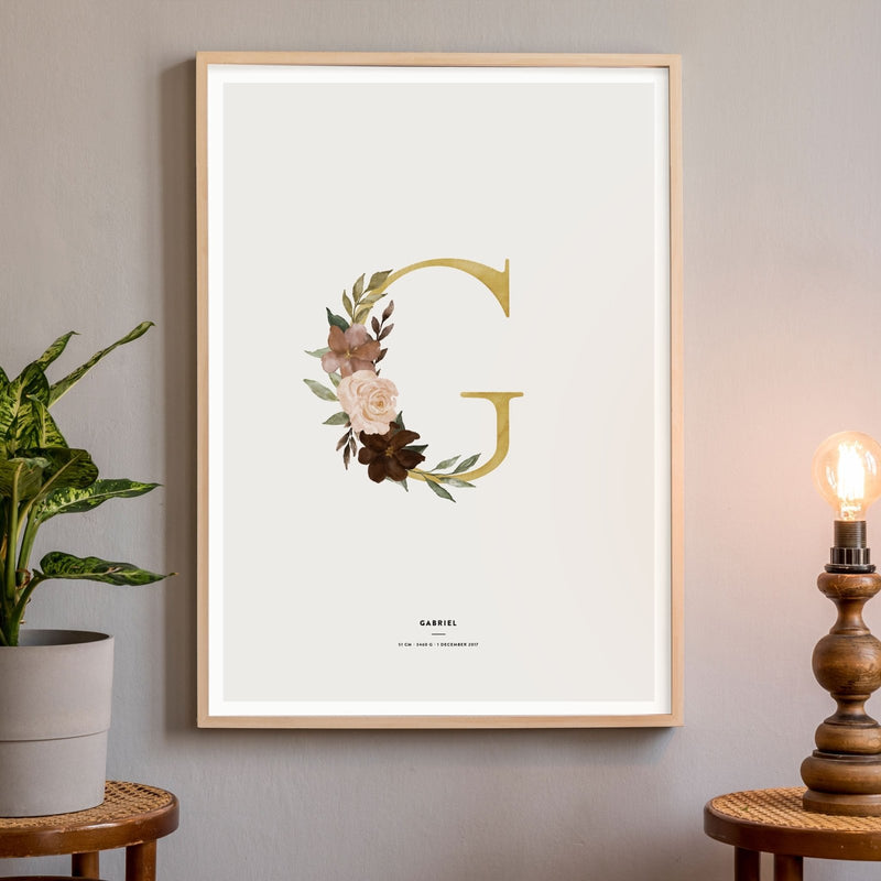 Birth Poster, Floral Letter - Made of Sundays