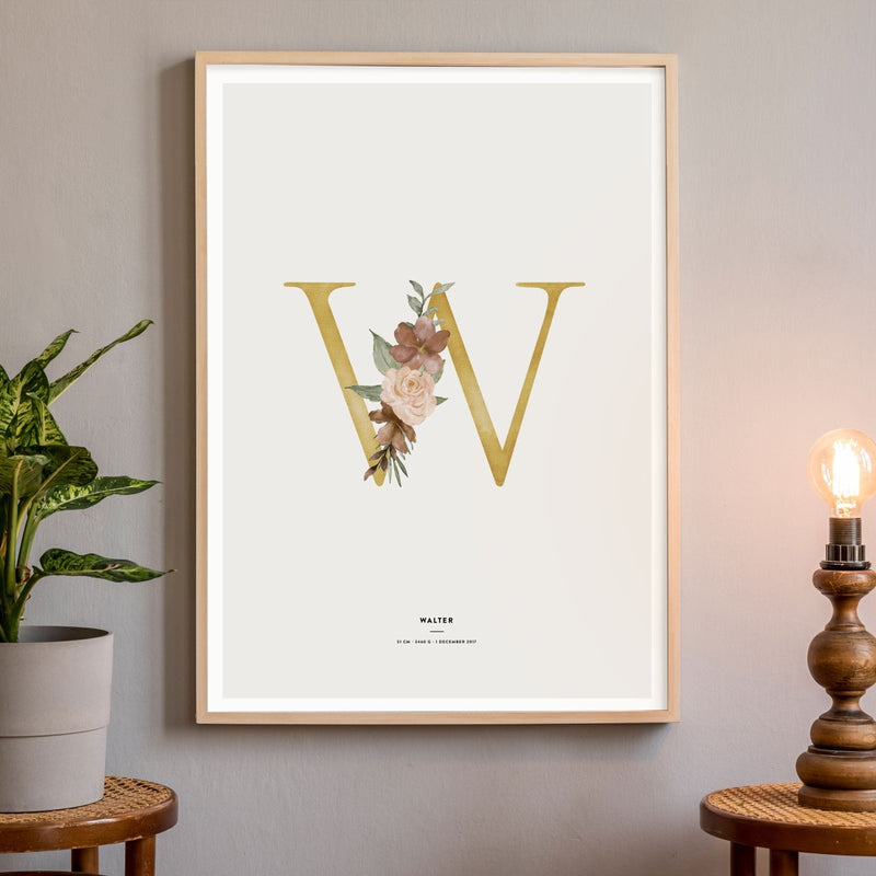 Birth Poster, Floral Letter - Made of Sundays