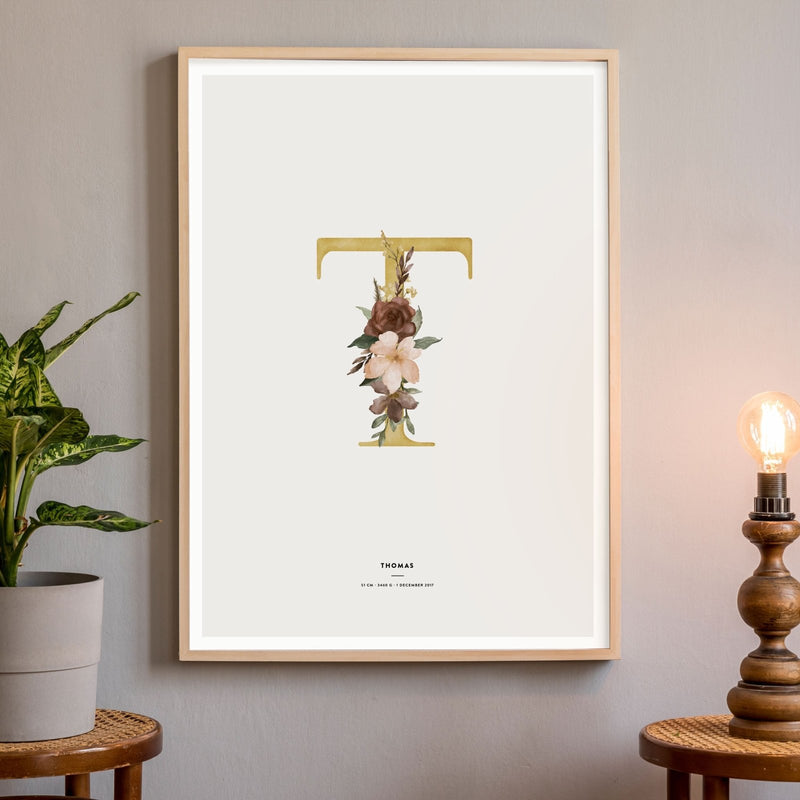 Birth Poster, Floral Letter - Made of Sundays