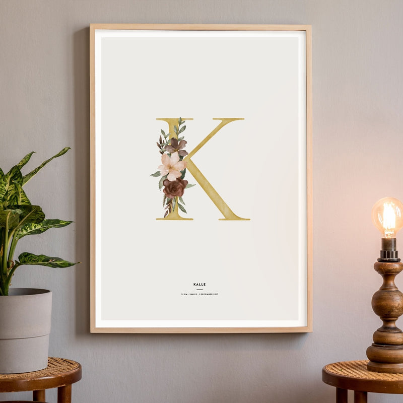 Birth Poster, Floral Letter - Made of Sundays