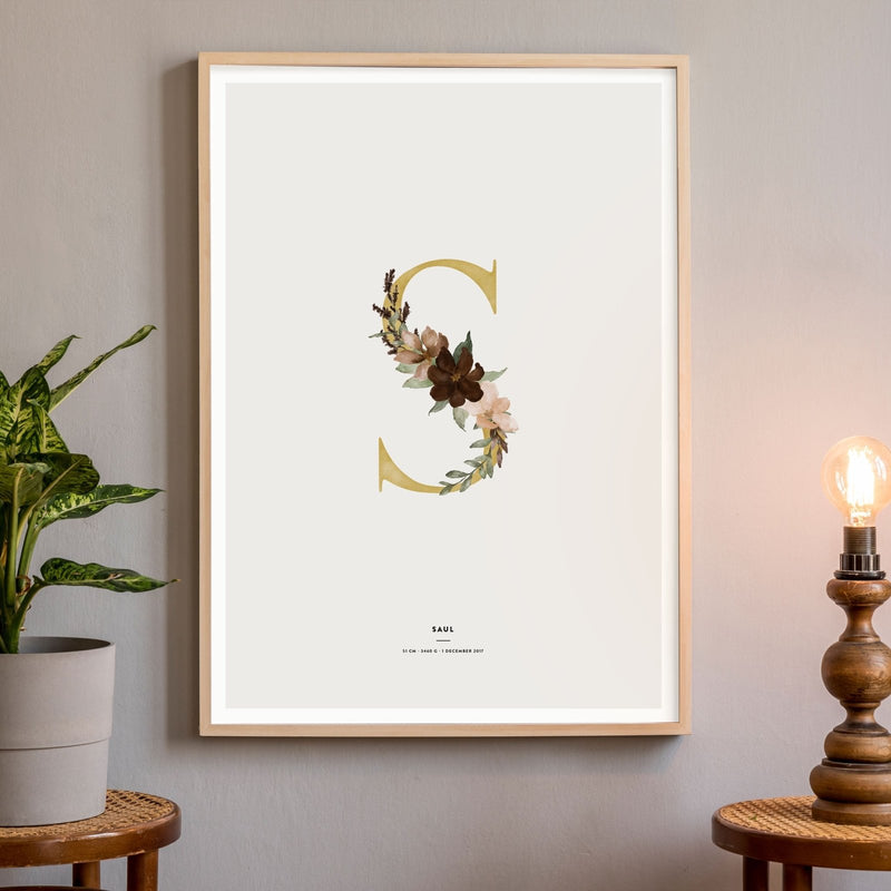 Birth Poster, Floral Letter - Made of Sundays