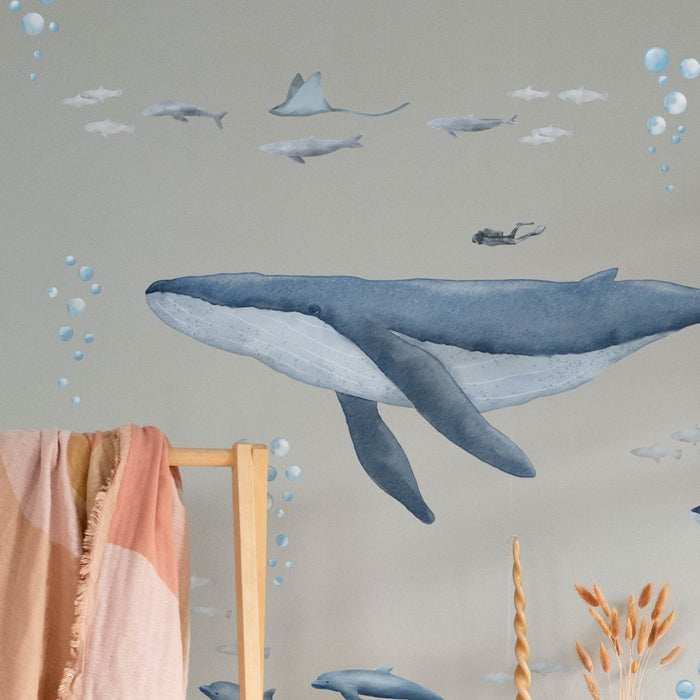 Deep sea whale, mermaid and diver wall decals for kids rooms — Made of ...