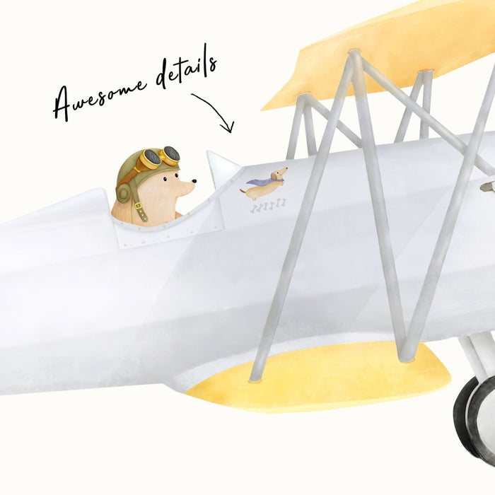 Wandaufkleber „Hundepilot im Flugzeug“.
