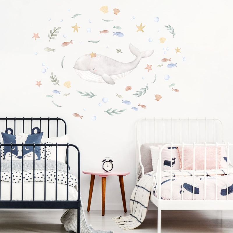 Adesivi Murali Balena Grigia Sognante e Pesci