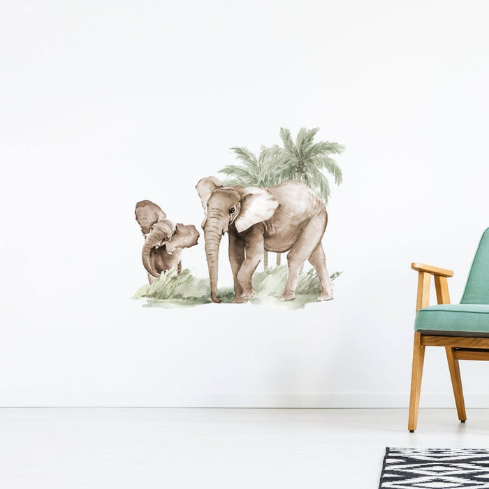 Eléphants avec palmiers - Stickers muraux