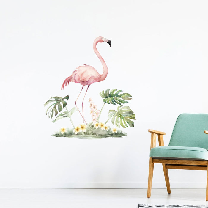 Wandaufkleber mit Flamingo und Pflanzen
