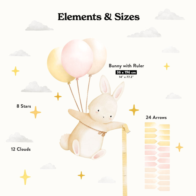 Floating Bunny Height Chart Wall Sticker - Made of Sundays