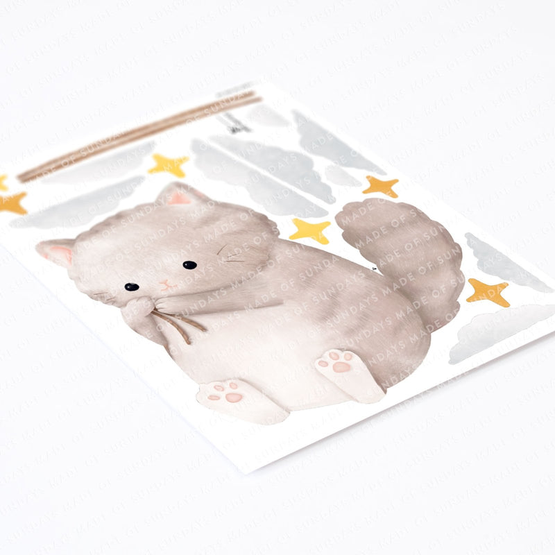 Floating Grey Cat Wall Sticker