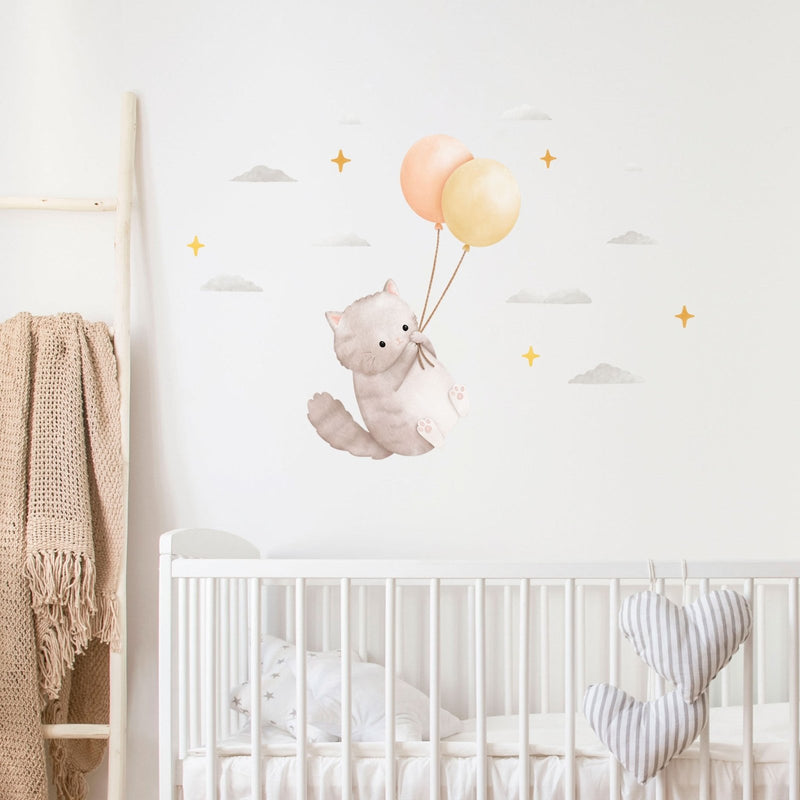 Floating Grey Cat Wall Sticker