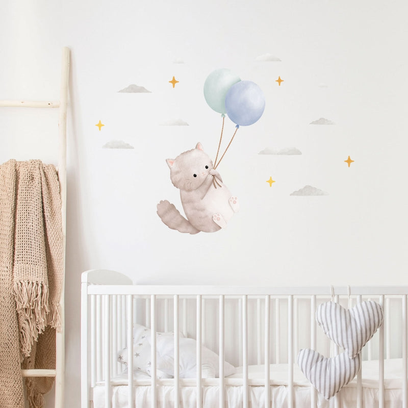 Floating Grey Cat Wall Sticker