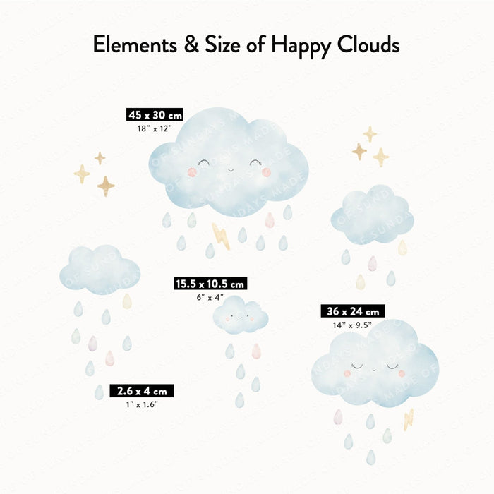 väggklistermärke med glada moln och regndroppar