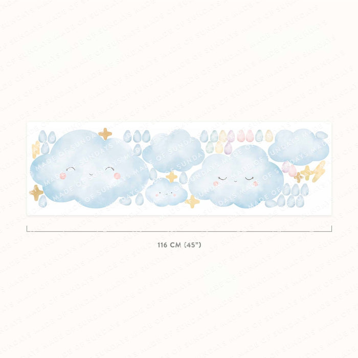 pegatina de pared Nubes felices y gotas de lluvia