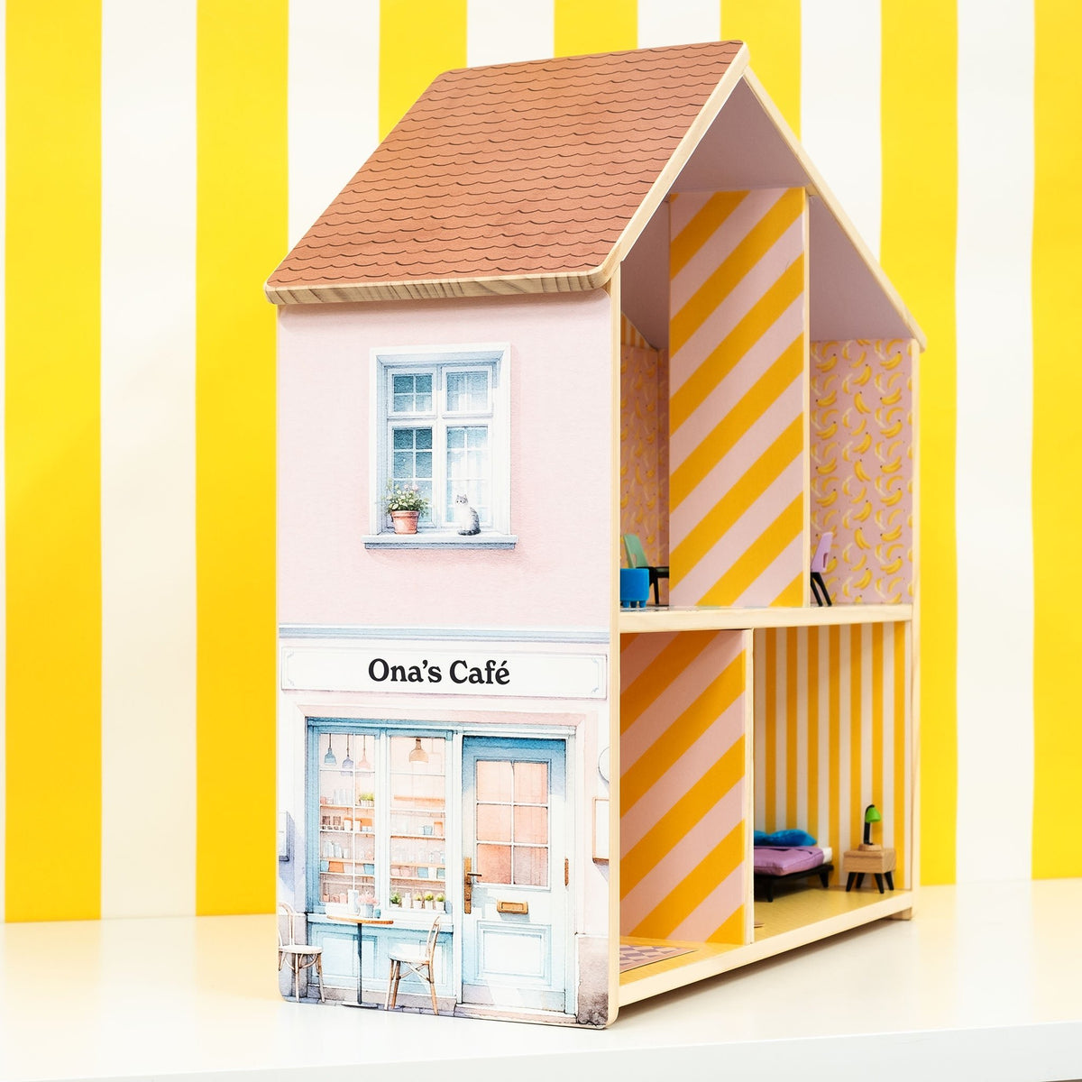Cafe & Candy Shop wallpaper for Ikea Flisat dollhouse — Made of Sundays