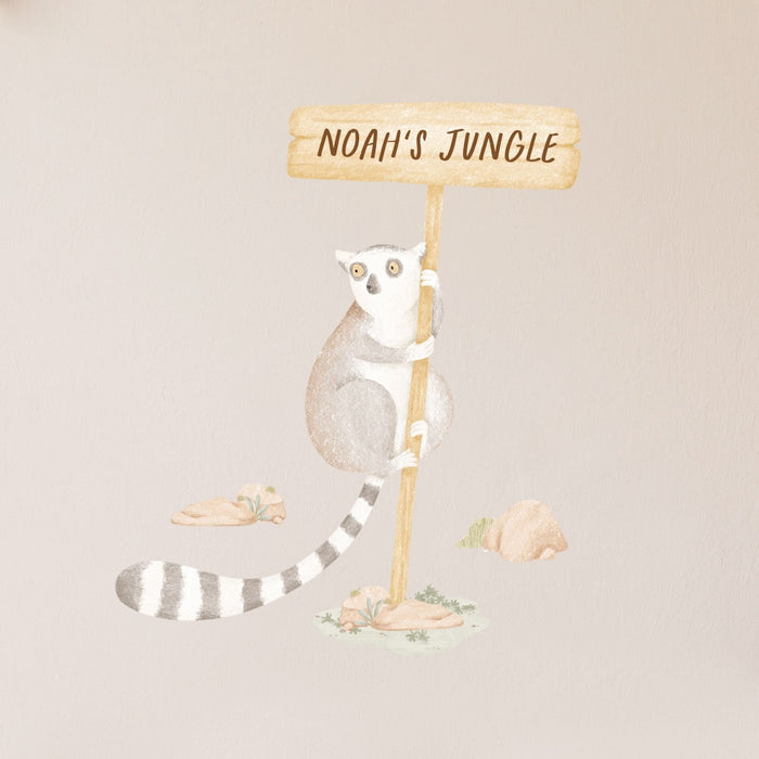 Vinilo decorativo personalizado Lemur Boho Jungle Sign