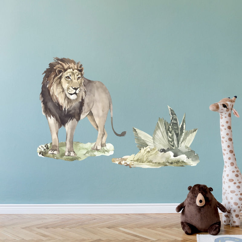Autocollant mural Lion avec plantes