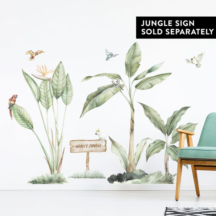 Lush Jungle Plants and Parrots Wall Stickers