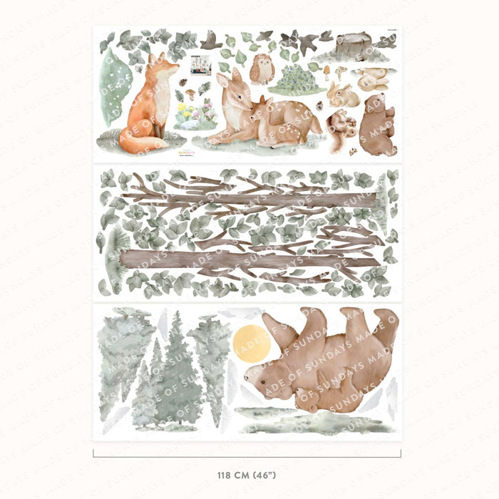 Adesivi murali animali e alberi della foresta nordica
