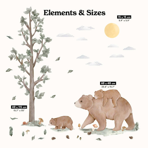 Nordic Forest Bear and Cub Wall Stickers - Made of Sundays