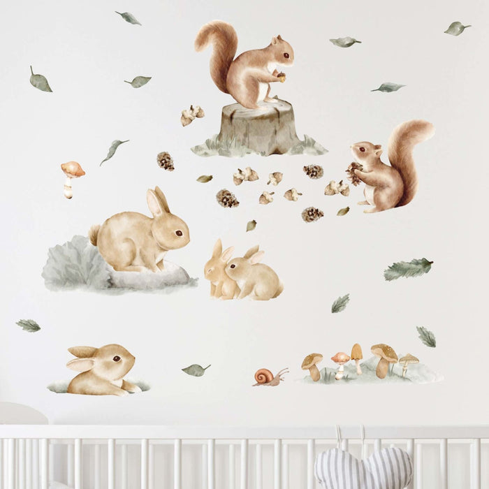 Piccoli animali della foresta nordica, adesivi murali