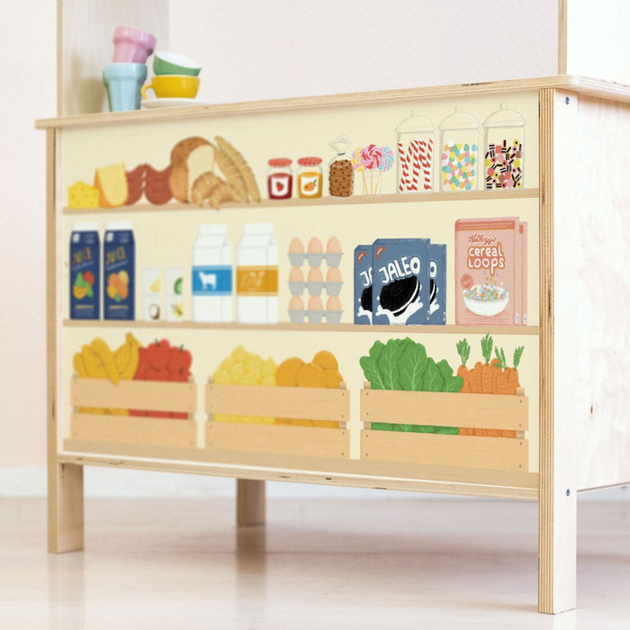 Personalisierte Lebensmittelgeschäft-Aufkleber für die Ikea Duktig Spielküche