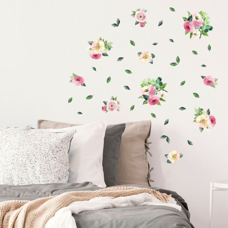 Pink Garden Watercolour Flowers Wall Stickers, wall decals by Made of Sundays