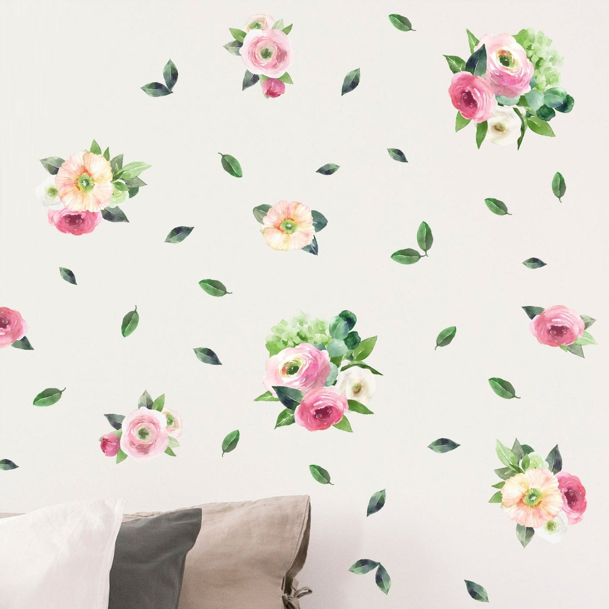 Soft Pink roses and peonies wall sticker flowers for classic interiors ...