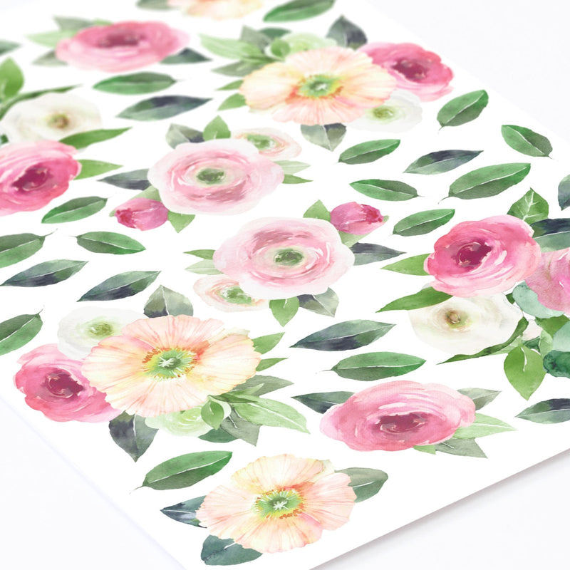 Pink Garden Watercolour Flowers Wall Stickers, wall decals by Made of Sundays