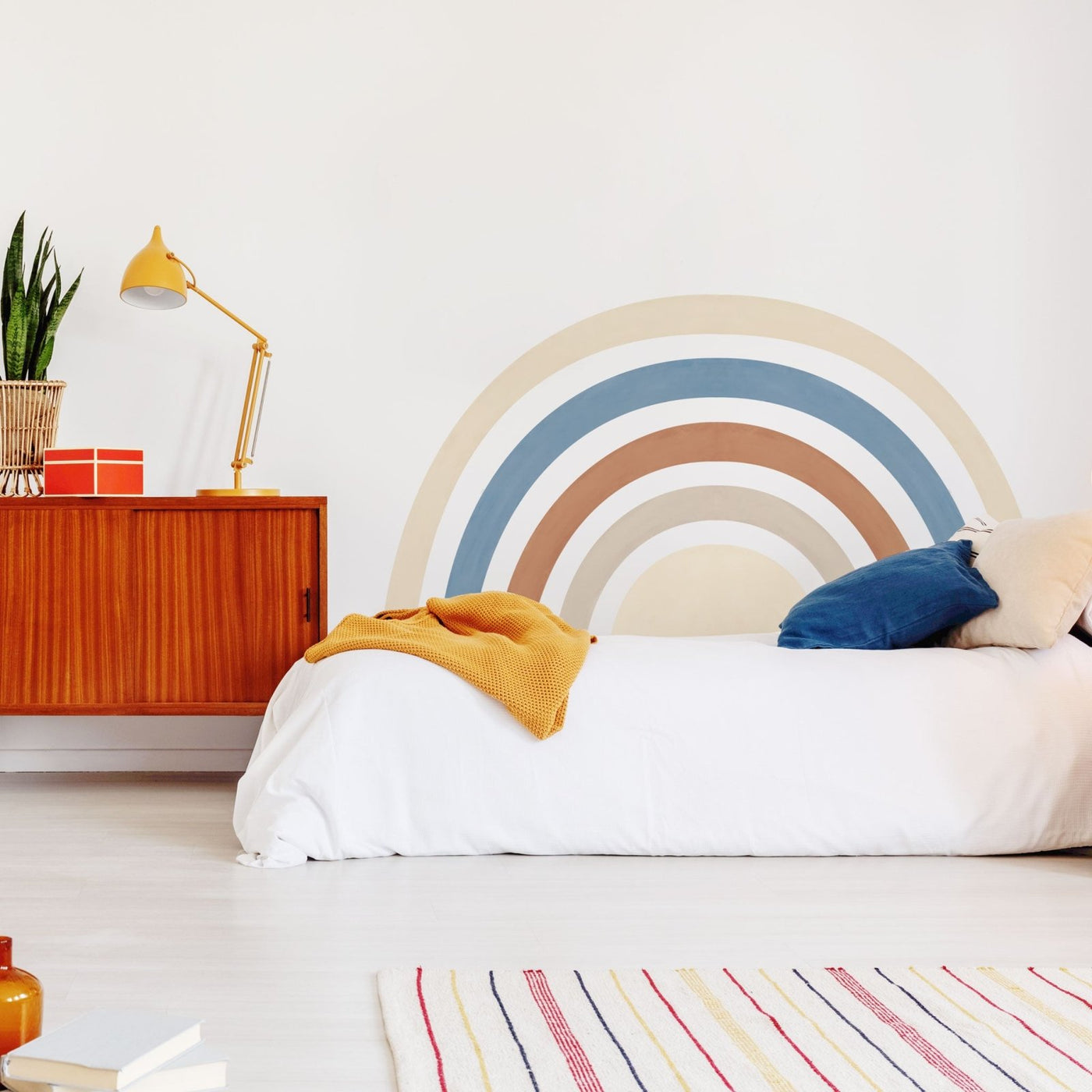 Big Blue Boho Mural Rainbow Wall Sticker for fun home decor, plastic