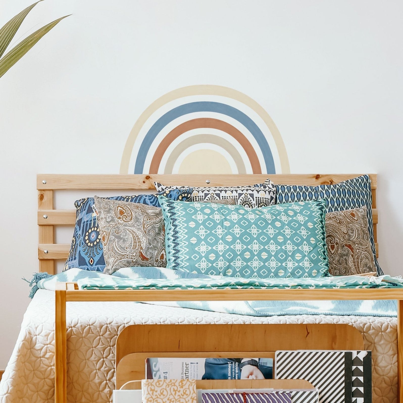 Big Blue Boho Mural Rainbow Wall Sticker for fun home decor, plastic