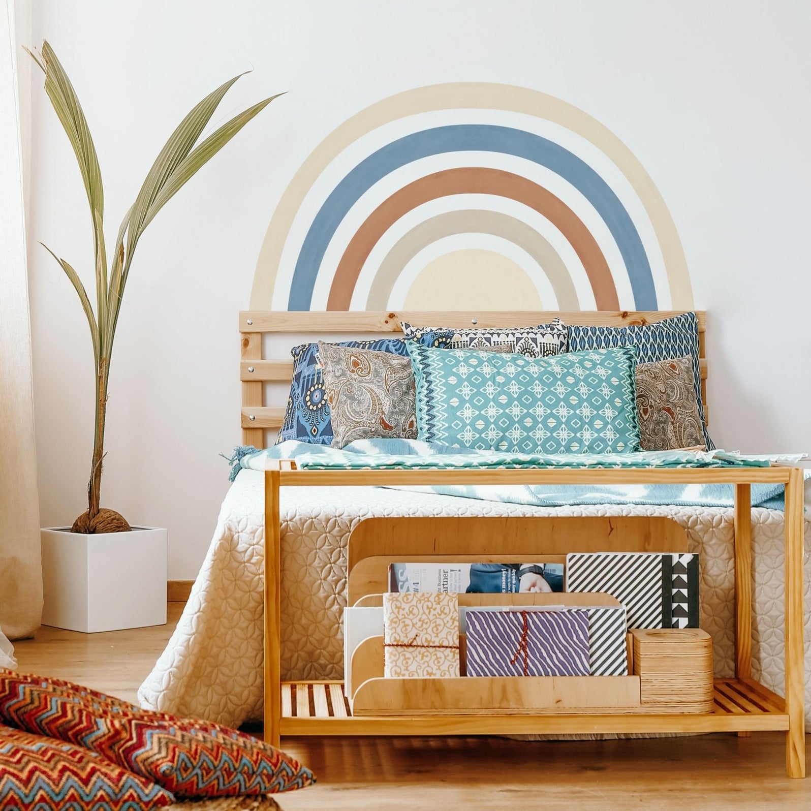 Big Blue Boho Mural Rainbow Wall Sticker for fun home decor, plastic