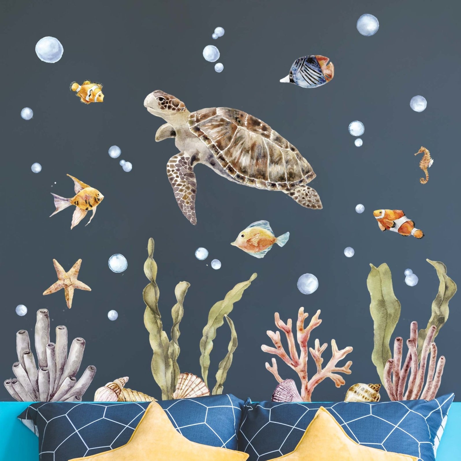 Beautiful watercolor Turtle, Sea Life wall stickers for kids rooms