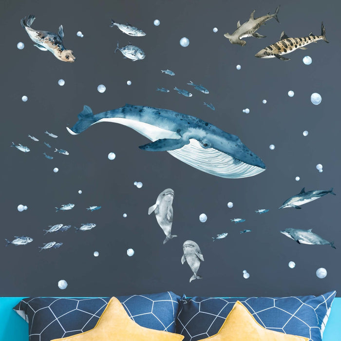 Vinilos decorativos de ballenas, delfines y tiburones Sea Life