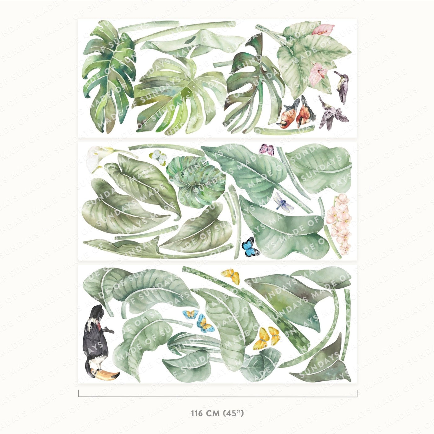 Wall Stickers Tropical Jungle and birds, plasticfree and easy to