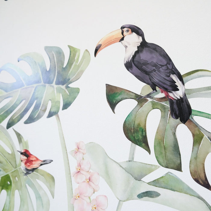 Αυτοκόλλητα τοίχου τροπική ζούγκλα με πουλιά